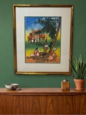 Batik Hand-Painted Vibrant Village Scene Wall Art 
Pro framing
1 of 3 available